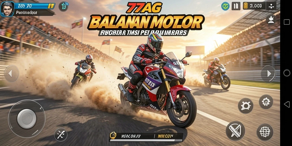 Tampilan gameplay balapan motor yang seru dan mendebarkan.