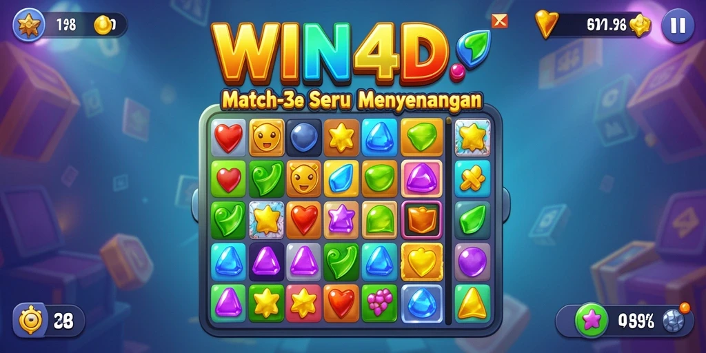 Screenshot dari gameplay WIN4D yang menampilkan momen seru dalam mencocokkan item.